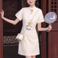 White cheongsam. Short sleeve cheongsam. White skirt. for you.