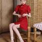 Red cheongsam. Short sleeve cheongsam. Chinese style red skirt. for you.