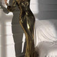 Gold evening gown. ball gown. Bridal dress. Sleeveless gown.