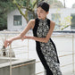 Elegant black floral cheongsam. Sleeveless dress. Customized cheongsam Qipao.