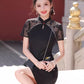 Black lace cheongsam. Short sleeve cheongsam. Black skirt. for you.