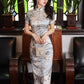 Elegant Chinese vintage cheongsam. Blue qipao dress. Short sleeve dress.