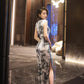 White floral cheongsam. Ball gown. Chinese dress.