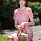 Pink short-sleeved cheongsam. for you.