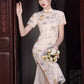 Butterfly short-sleeved cheongsam, bridesmaid dress.