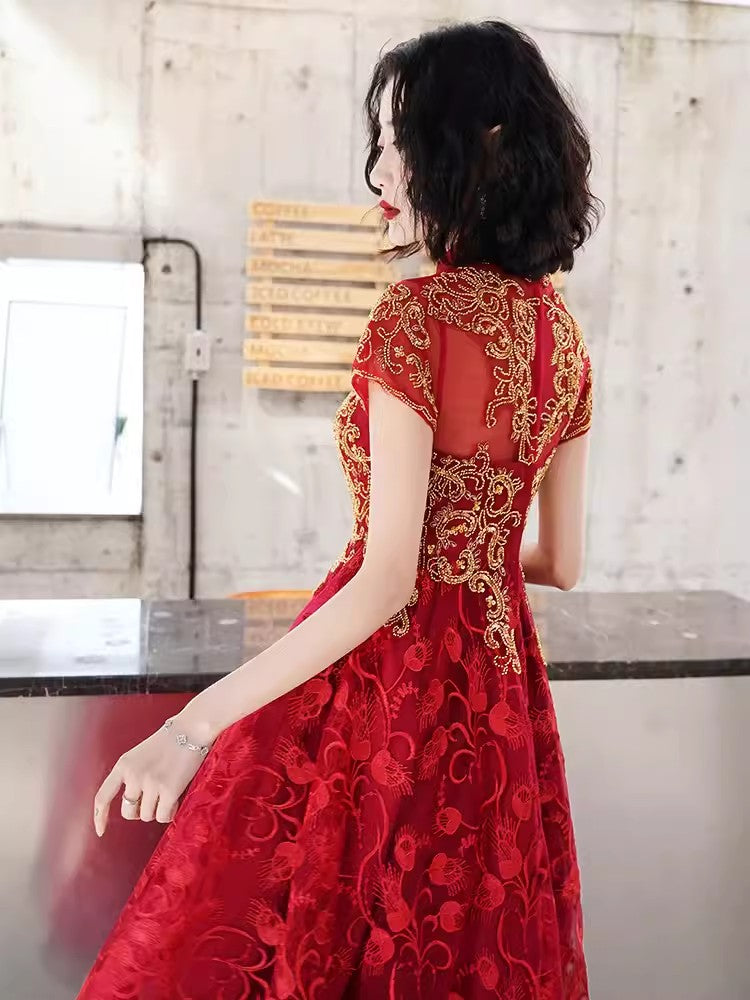 Red cheongsam. Bridal Qipao dress. Wedding dress.