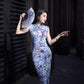 Blue floral cheongsam. Ball gown. Chinese dress.