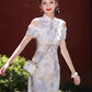 Off-the-shoulder cheongsam. Short sleeve cheongsam. Short skirt.