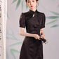 Black cheongsam. Short sleeve cheongsam. Chinese style black skirt. for you.