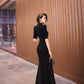 Black cheongsam. Chinese style long skirt. Chinese dress.