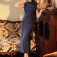 Elegant blue cheongsam. Chinese Qipao dress.