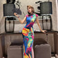 Colorful short-sleeved cheongsam.