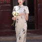 Traditional short-sleeved cheongsam. Floral cheongsam.