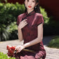 Dark red cheongsam. Short sleeve cheongsam. for you.