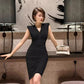 Black evening dress. Sleeveless dress.Short skirt.