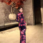 Black floral cheongsam. Long sleeve gown.