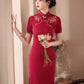 Red cheongsam. Short sleeve cheongsam. Chinese wedding dress.