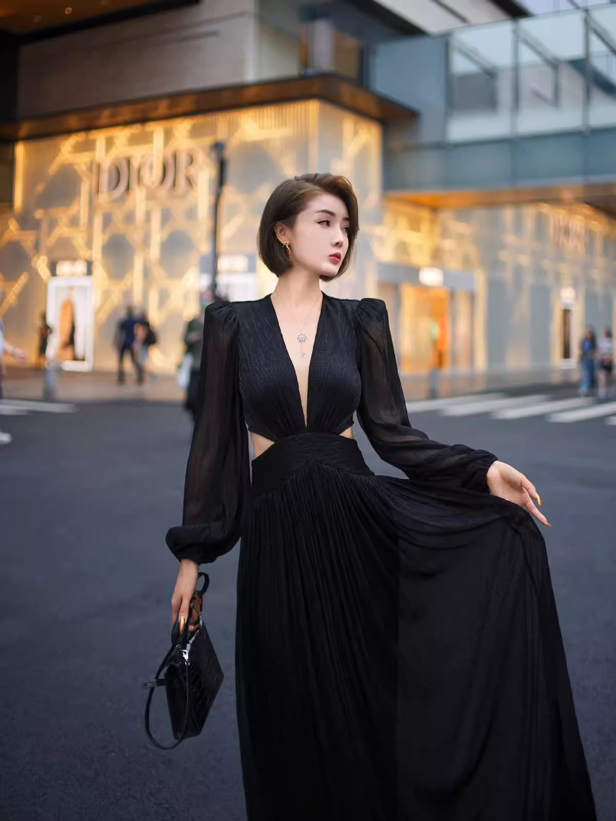 Black evening dress. Long sleeve dress.Short skirt.Evening gown. shining dress. Evening wear.Fashion prom dress.