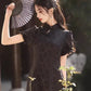 Black cheongsam. Short sleeve cheongsam. Chinese style black skirt. for you.