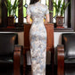 Elegant Chinese vintage cheongsam. Blue qipao dress. Short sleeve dress.