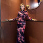 Black floral cheongsam. Long sleeve gown.