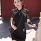 Black lace cheongsam. Short sleeve cheongsam. Black skirt. for you.