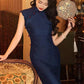 Elegant blue cheongsam. Chinese Qipao dress.