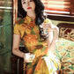 Elegant Chinese vintage cheongsam. Yellow floral qipao dress. Sleeveless gown.