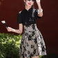 Black cheongsam. Short sleeve cheongsam. Black skirt.