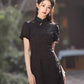 Black cheongsam. Short sleeve cheongsam. Chinese style black skirt. for you.