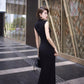 Black cheongsam dress. Lace dress. Sleeveless evening gown.