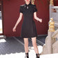 Black cheongsam. Short sleeve cheongsam. Black skirt.