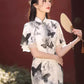 Black butterfly cheongsam. Short sleeve cheongsam.