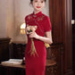 Red cheongsam. Short sleeve cheongsam. Chinese wedding dress.