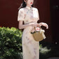 Champagne floral cheongsam. Short sleeve cheongsam. for you.