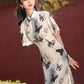 Black butterfly cheongsam. Short sleeve cheongsam.