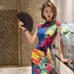 Colorful short-sleeved cheongsam.