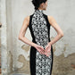 Elegant black floral cheongsam. Sleeveless dress. Customized cheongsam Qipao.