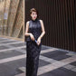 Black Tang suit dress. Waistcoat and skirt two-piece set.