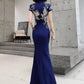 Blue embroidered cheongsam. Elegant ball gown.