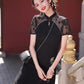 Black lace cheongsam. Short sleeve cheongsam. Black skirt. for you.