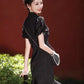 Black cheongsam. Short sleeve cheongsam. Black skirt.