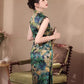 Blue green cheongsam. Lace short sleeve cheongsam.