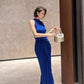 Blue evening gown. ball gown. Bridal dress. Sleeveless gown.