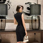 Black evening dress. Sleeveless dress.Short skirt.