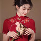 Red cheongsam. Short sleeve cheongsam. Chinese wedding dress.