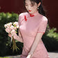 Pink cheongsam. Short sleeve cheongsam. for you.