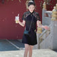 Black lace cheongsam. Short sleeve cheongsam. Black skirt. for you.