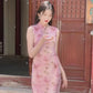 Pink butterfly cheongsam. Short sleeve cheongsam. for you.