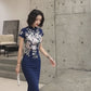 Blue embroidered cheongsam. Elegant ball gown.